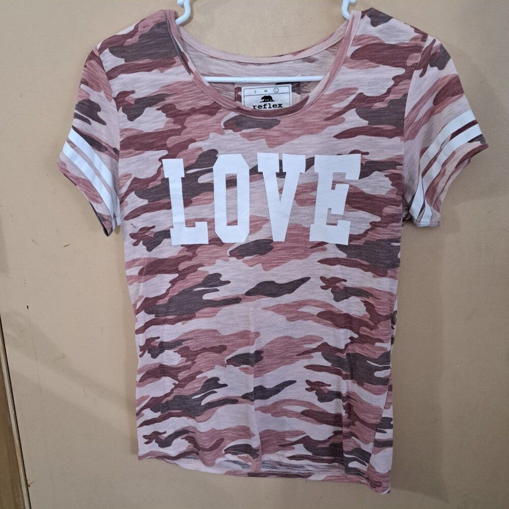 Reflex Womens L Knit Pink Round Neck T Shirt Short Sleeve LOVE